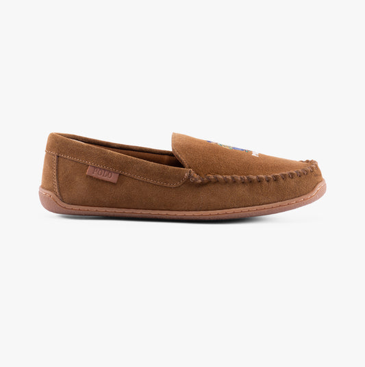 Polo Ralph Lauren BRENAN BEAR Mens Moccasin Slippers Brown