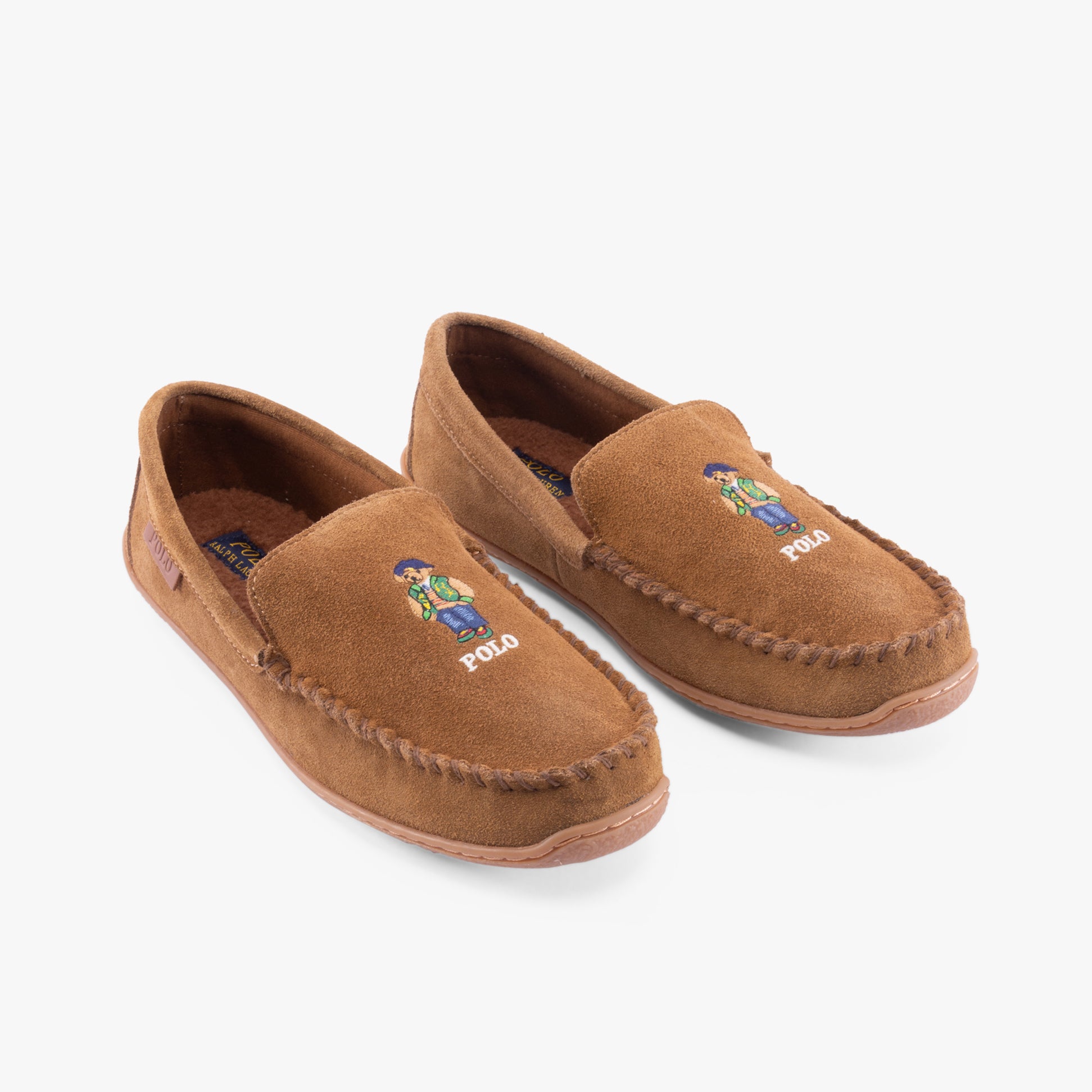 Polo Ralph Lauren BRENAN BEAR Mens Moccasin Slippers Brown
