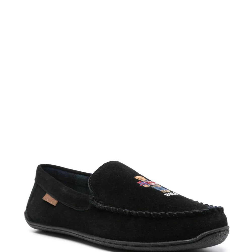 Polo Ralph Lauren BRENAN Mens Moccasin Slippers Black Suede