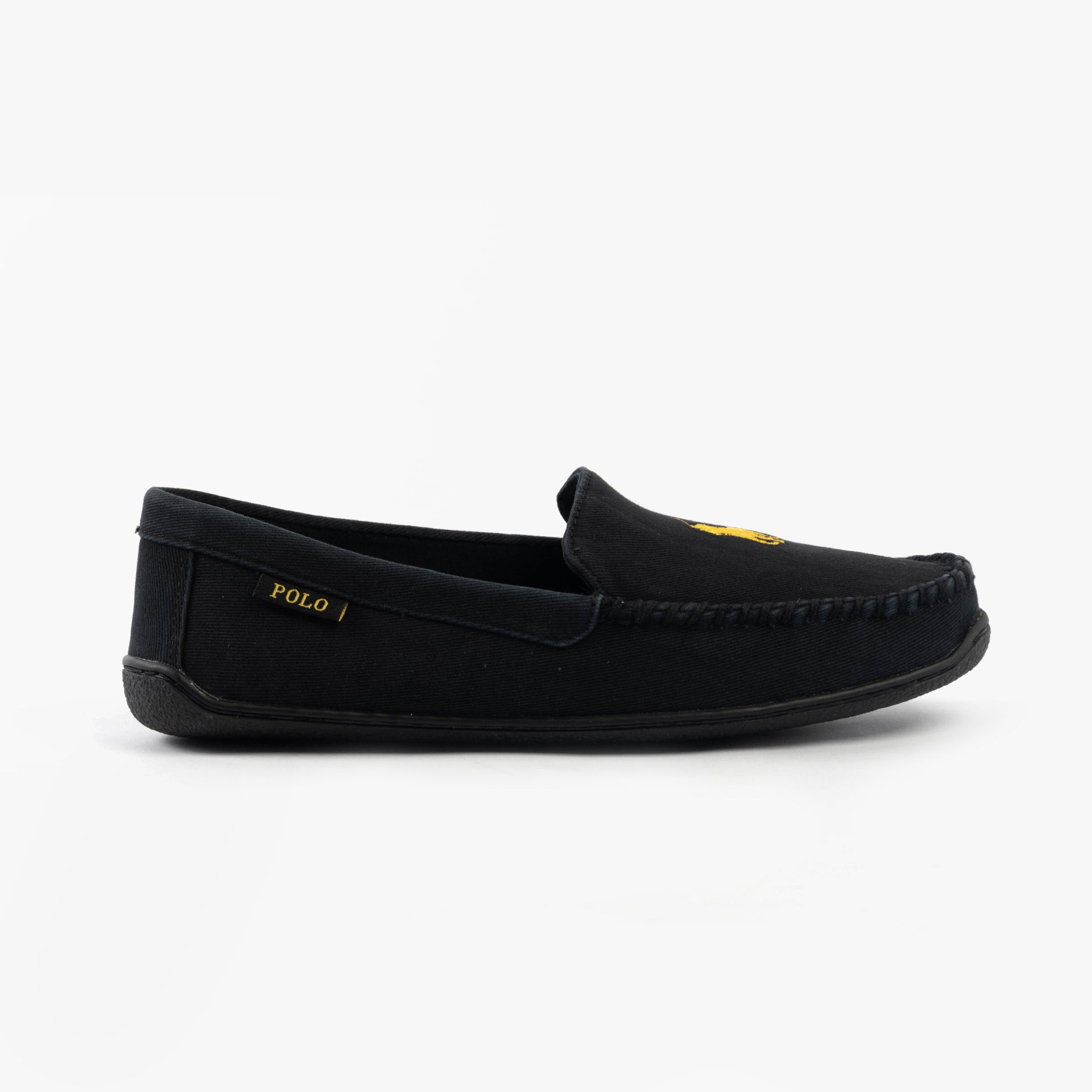 Polo Ralph Lauren BRENAN Mens Slippers Black Washed Twill/Gold