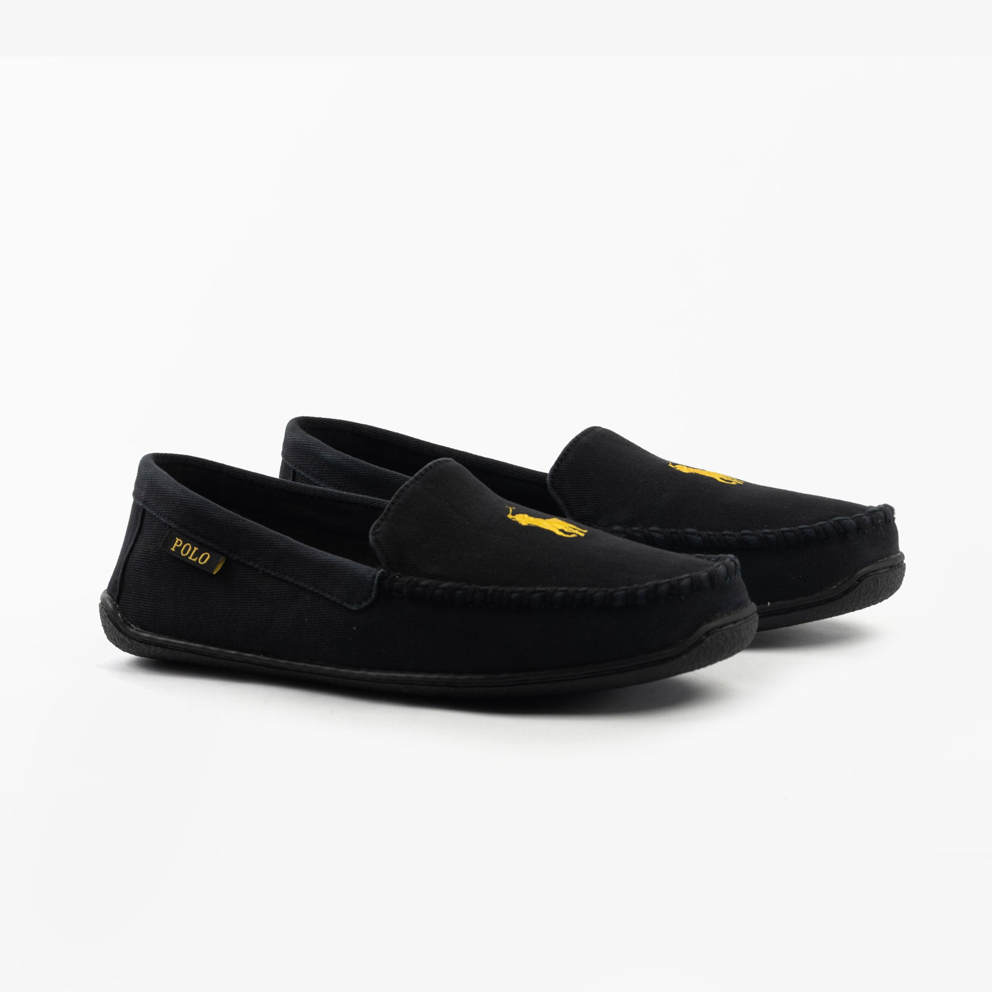 Polo Ralph Lauren BRENAN Mens Slippers Black Washed Twill/Gold