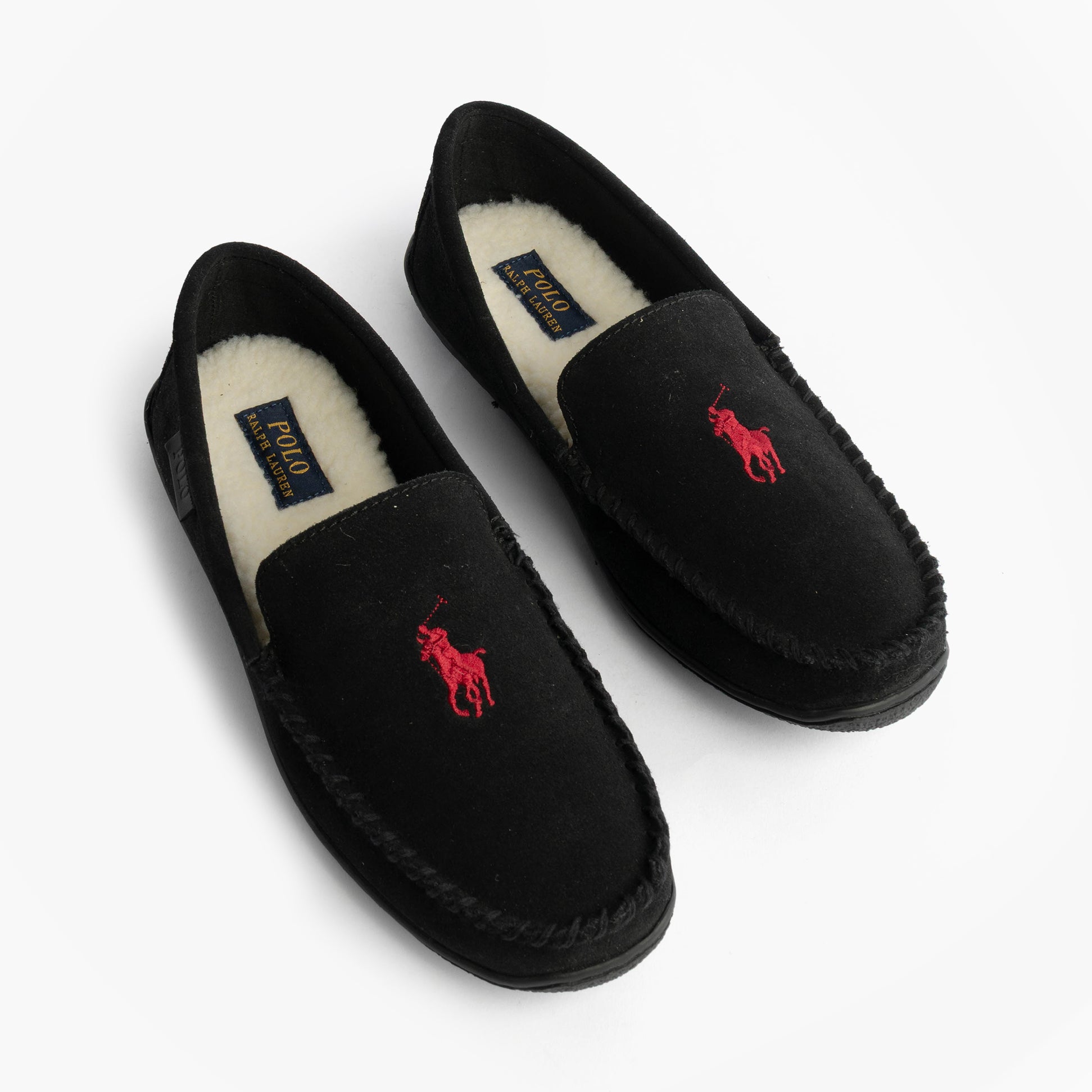 Polo Ralph Lauren BRENAN Logo Mens Dress Suede Slippers Black/Wine