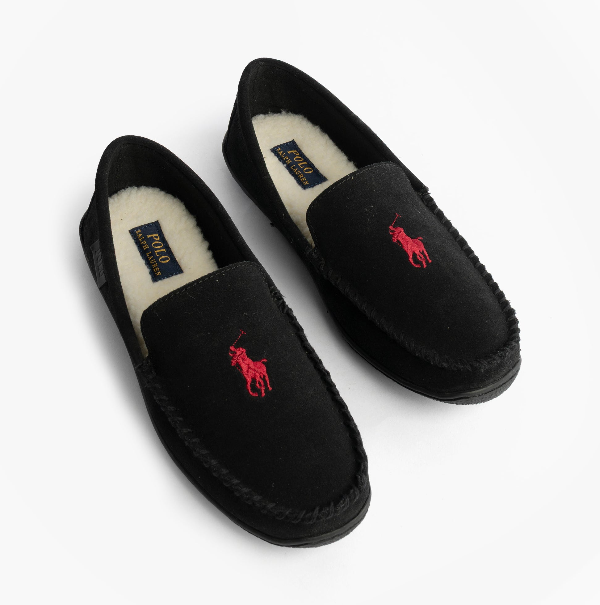 Polo Ralph Lauren BRENAN Logo Mens Dress Suede Slippers Black/Wine