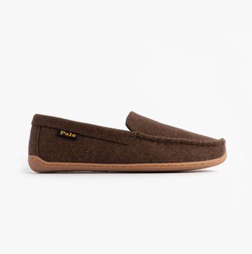 Polo Ralph Lauren BRENAN WOOL Mens Dress Shoe Slippers Brown/Cream