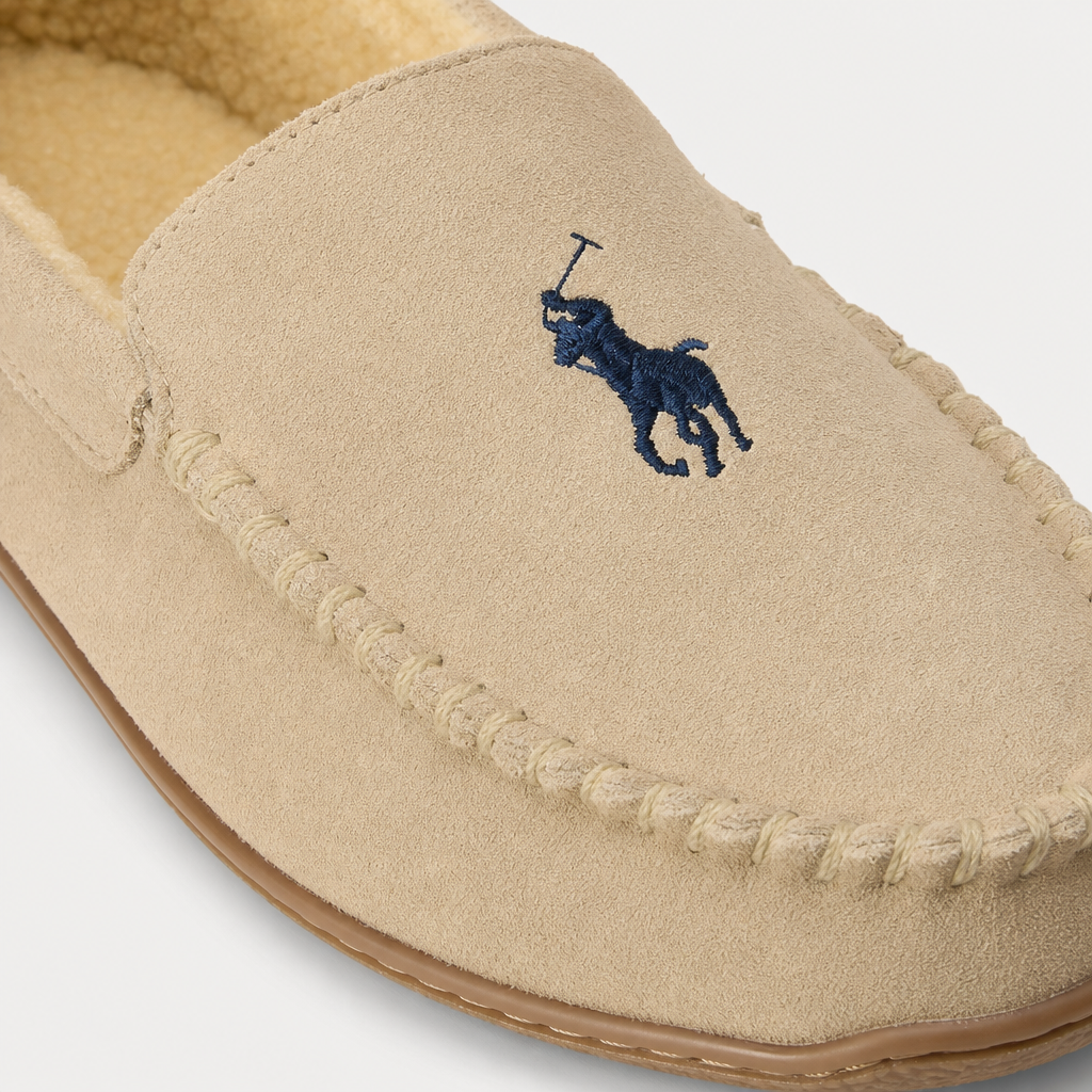 Polo Ralph Lauren BRENAN Mens Moccasins Khaki Suede with Navy