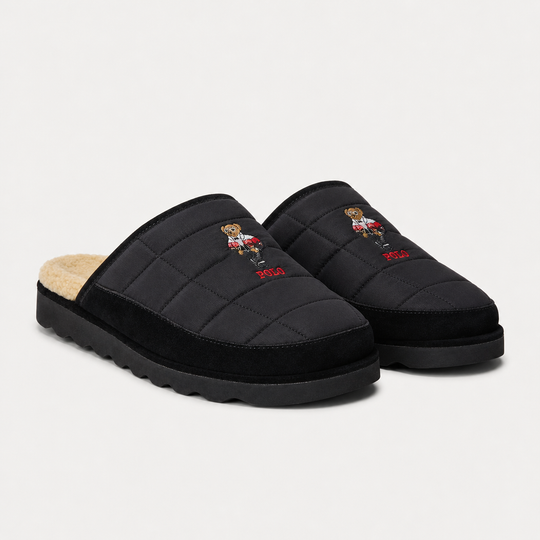 Polo Ralph Lauren READE SCF BR Mens Mules Black Nylon with Holiday Bear