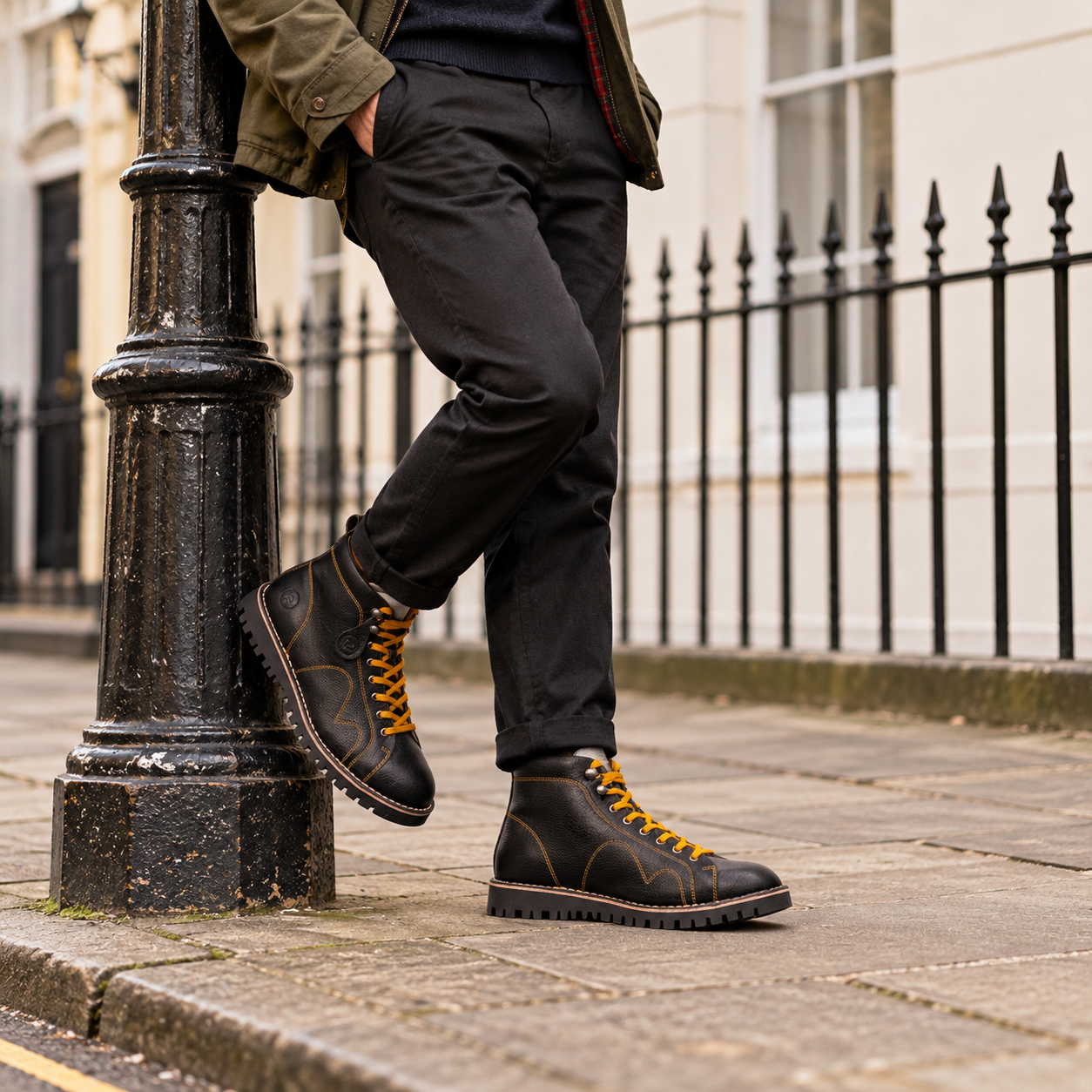 Popps 1961 MOD Mens Leather Monkey Boots Black