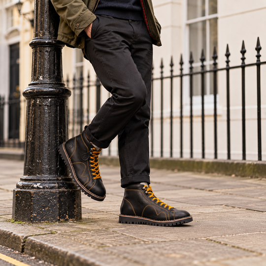 Popps 1961 MOD Mens Leather Monkey Boots Black