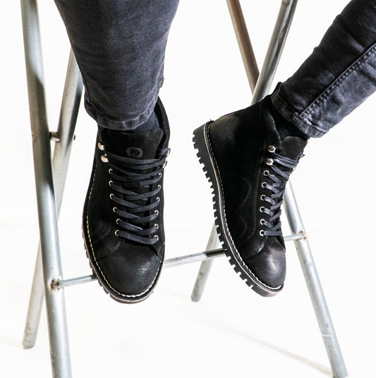 Popps 1961 MOD Mens Suede Boots Black