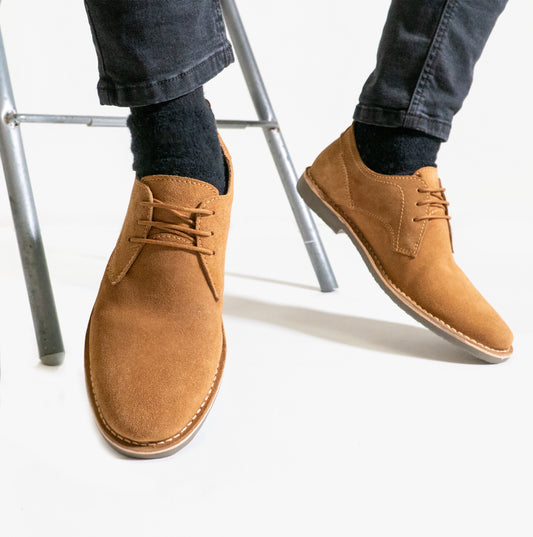 Popps JONAS Mens Suede Desert Shoes Cognac