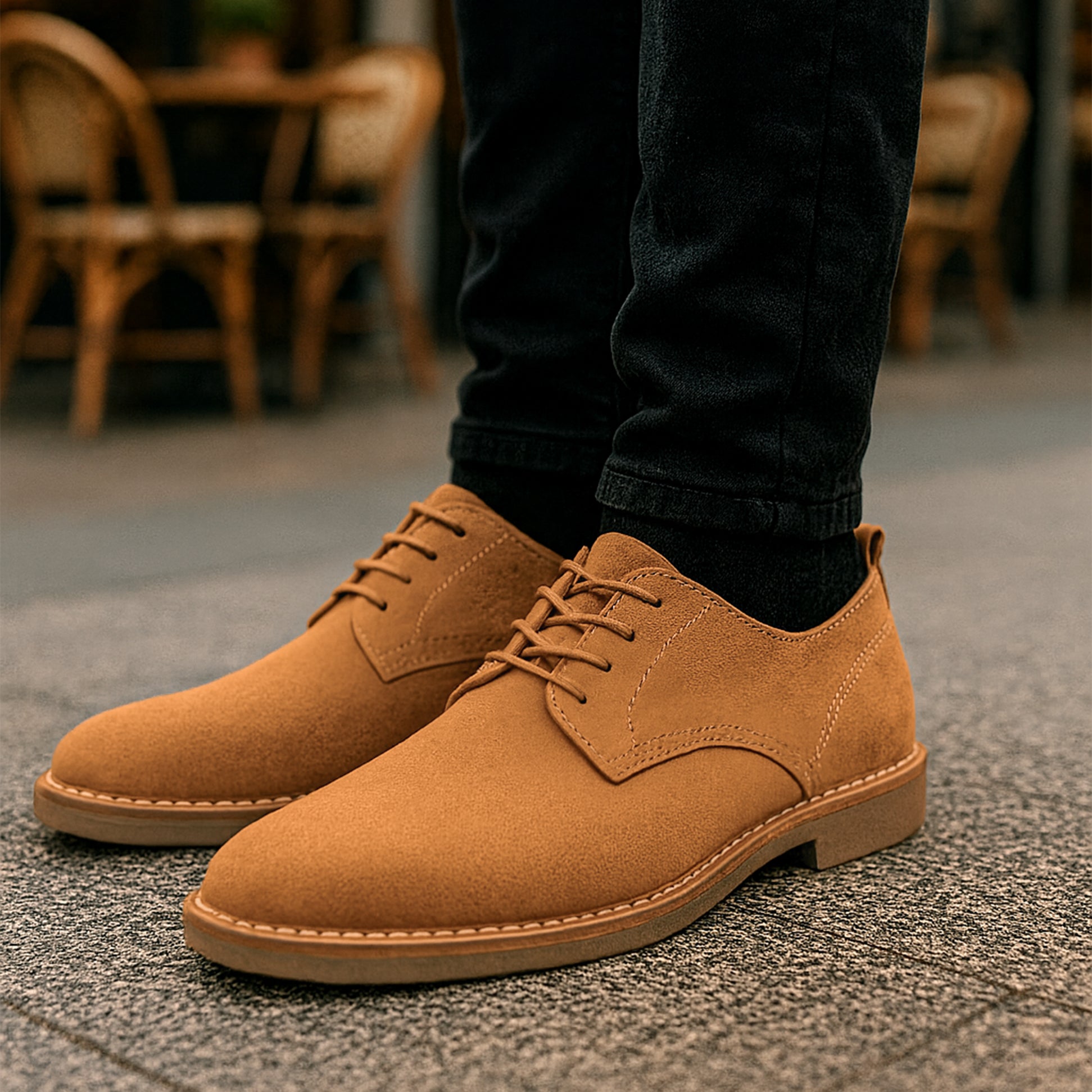 Popps JONAS Mens Suede Desert Shoes Cognac