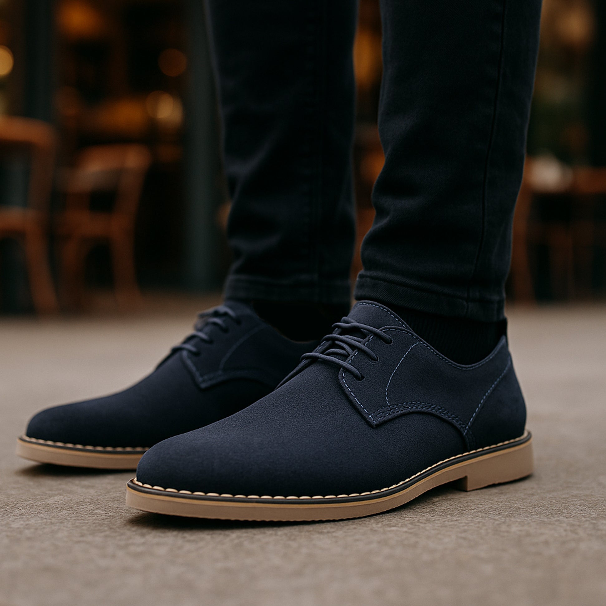 Popps JONAS Mens Suede Desert Shoes Navy