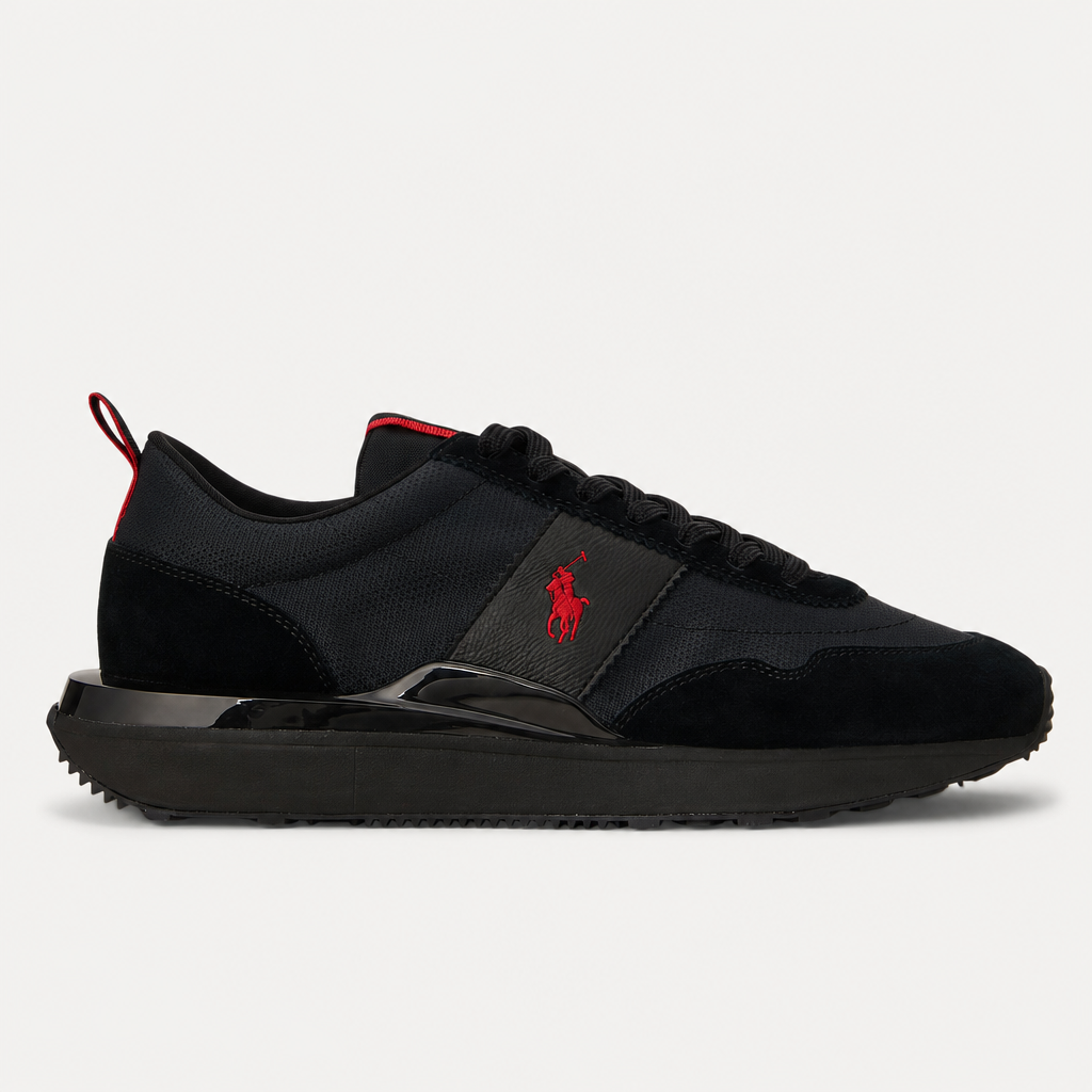 Polo Ralph Lauren TRAIN 89 RIB Mens Casual Trainers Triple Black/Red