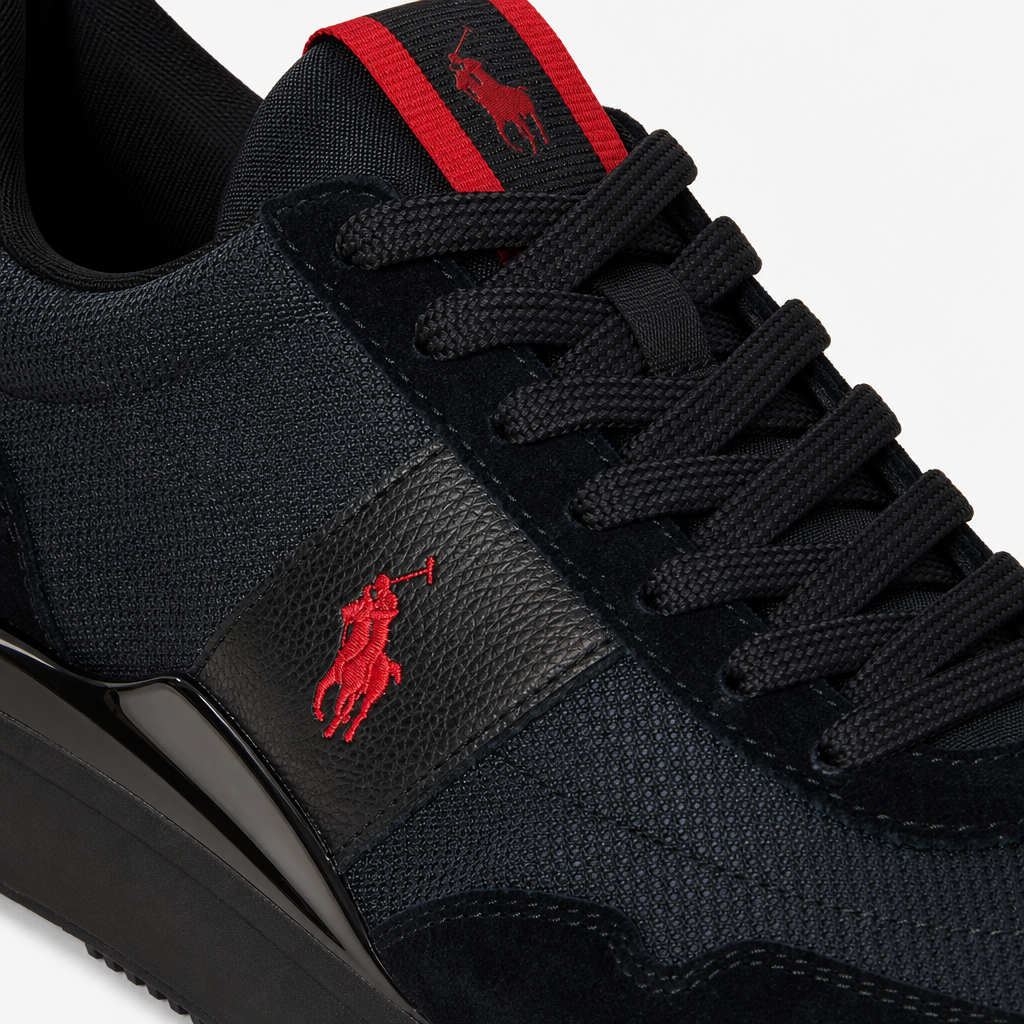 Polo Ralph Lauren TRAIN 89 RIB Mens Casual Trainers Triple Black/Red
