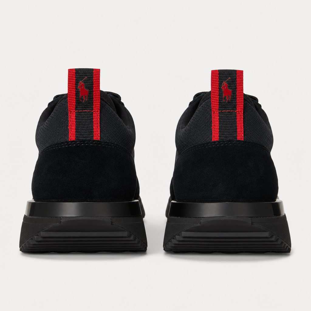 Polo Ralph Lauren TRAIN 89 RIB Mens Casual Trainers Triple Black/Red