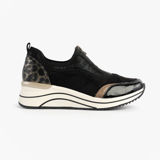 Remonte D0T08-02 Womens Front Zip Wedge Trainer Black