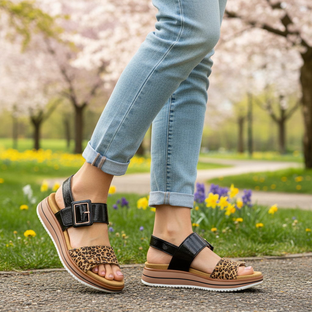 Remonte D1J53 Womens Ankle Strap Sandals Beige/Black