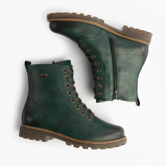 Remonte Womens Leather Ankle Zip Boots Green