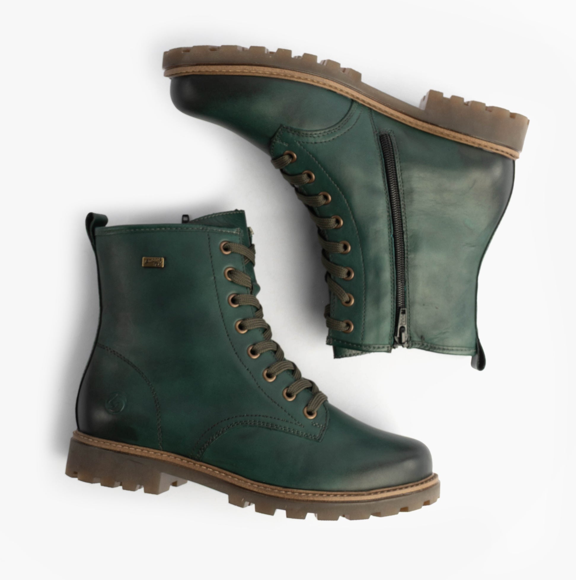 Remonte Womens Leather Ankle Zip Boots Green