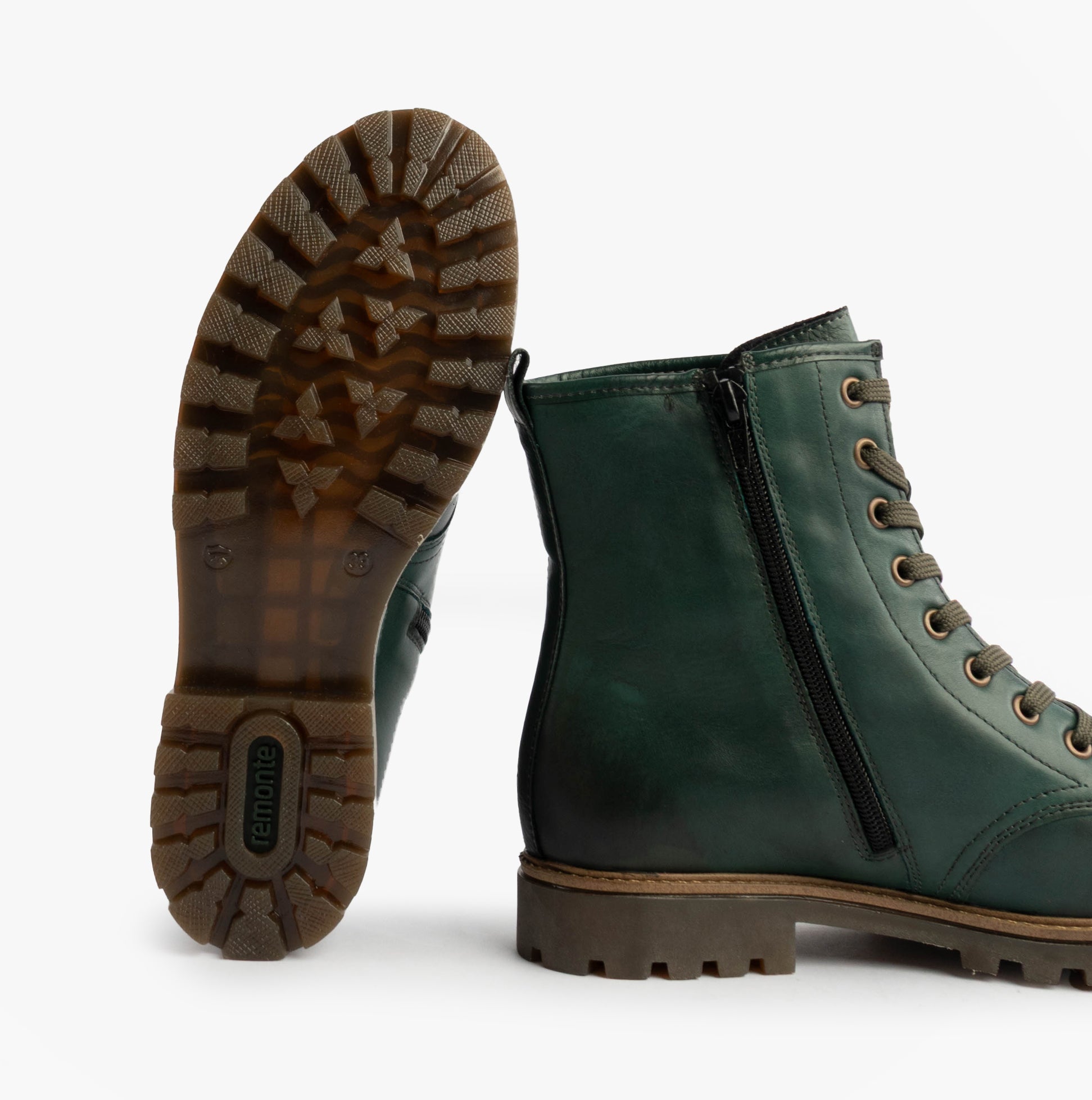 Remonte Womens Leather Ankle Zip Boots Green