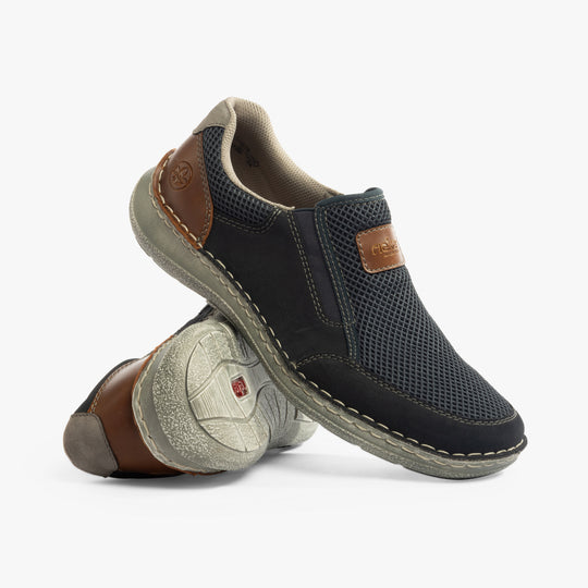 Rieker 03053 Mens Slip-On Shoes Blue