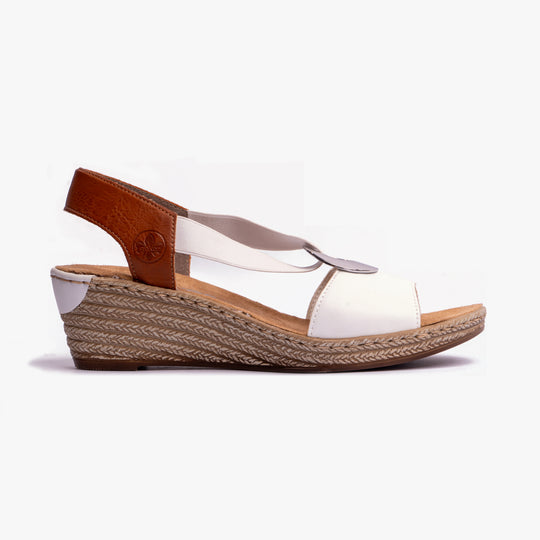 Rieker 624H6 Womens Wedge Sandals White