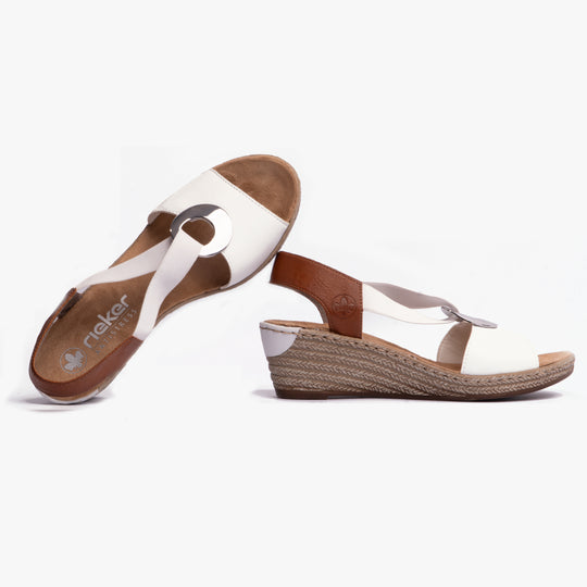 Rieker 624H6 Womens Wedge Sandals White