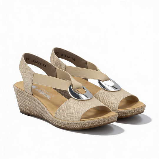 Rieker 624H6 Womens Wedge Sandals Beige Floral