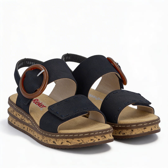 Rieker 62950 Womens Wedge Sandals Blue