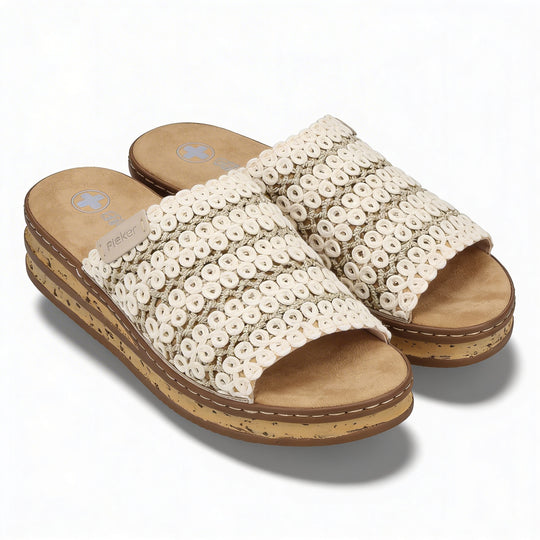 Rieker 629X8 Womens Mule Sandals Beige