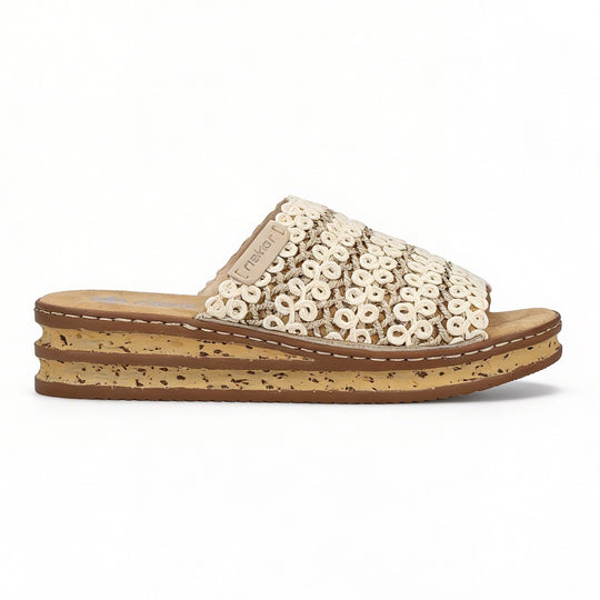Rieker 629X8 Womens Mule Sandals Beige