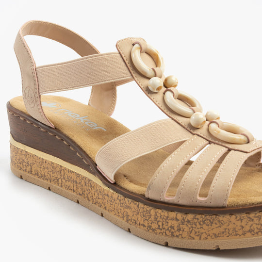 Rieker 63778 Womens Wedge Sandals Pink