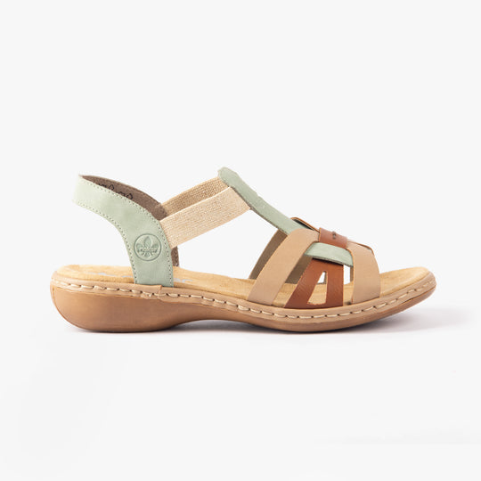 Rieker 65918 Womens Strappy Sandals Green Combination