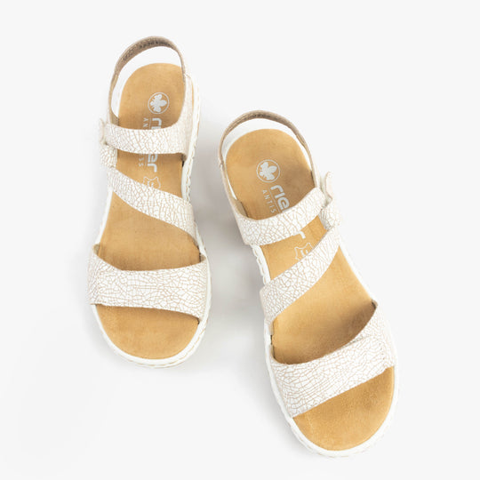 Rieker 659C7 Womens Strappy Sandals Distressed White