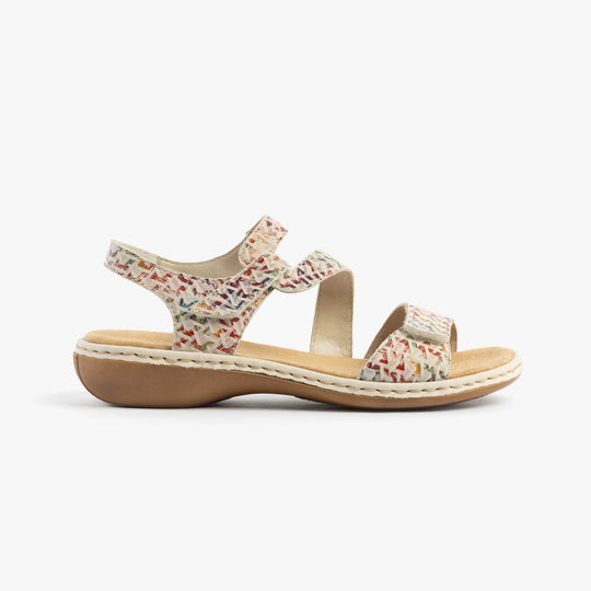 Rieker 659C7 Womens Strappy Sandals Cream/Multi
