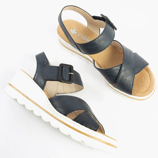 Rieker 67463 Womens Wedge Sandals Blue