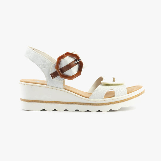 Rieker 67476 Womens Wedge Sandals White Combination