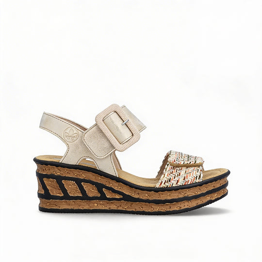 Rieker 68172 Womens Wedge Sandals Oyster Pearl