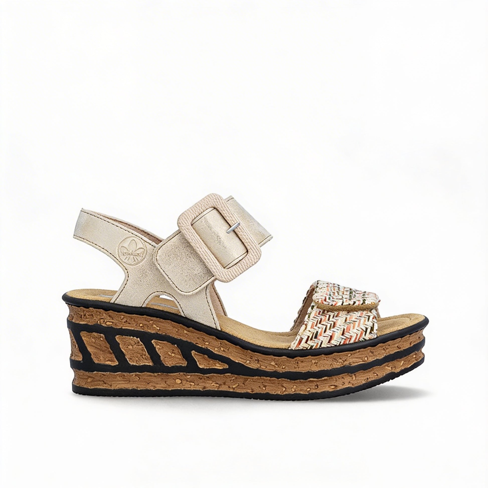 Rieker 68172 Womens Ankle Strap Sandals Oyster Pearl