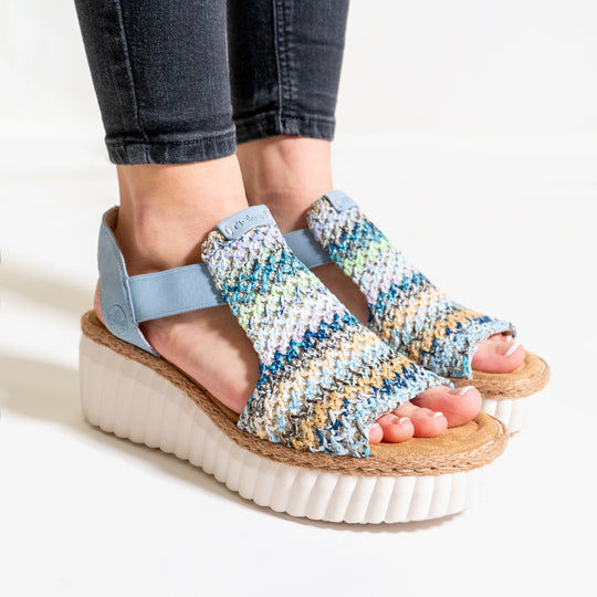 Rieker 69172 Womens Wedge Sandals Blue/Multi