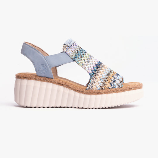 Rieker 69172 Womens Wedge Sandals Blue/Multi