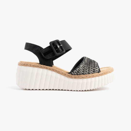 Rieker 69176 Womens Wedge Sandals Black