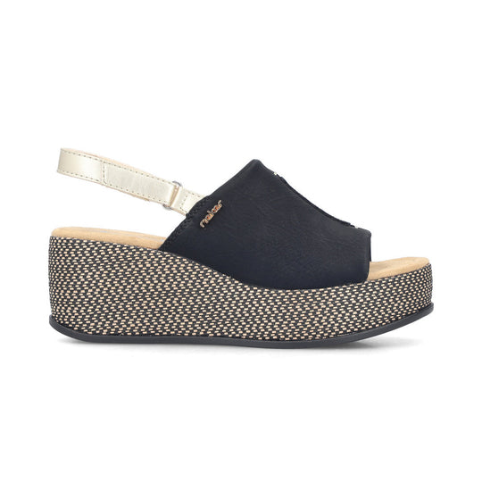 Rieker 69460 Womens Wedge Sandals Black