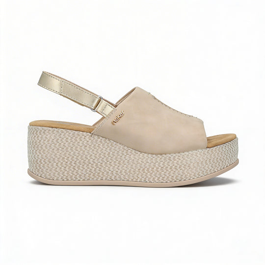 Rieker 69460 Womens Wedge Sandals Beige
