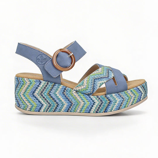 Rieker 69469 Womens Wedge Sandals Blue