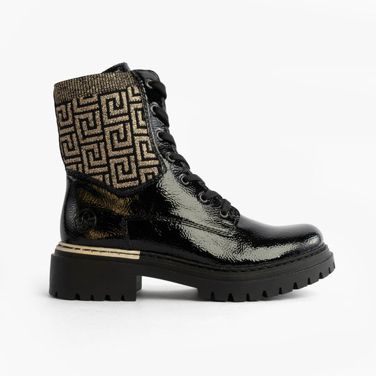 Rieker 72607 Womens Biker Boots Black Combination