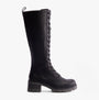 Rieker 92044-00 Womens Tall Boots Black side view showing lace-up design and block heel.