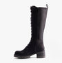 Rieker 92044-00 Womens Tall Boots Black side view showing lace-up design and block heel.