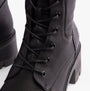 Rieker 92044-00 Womens Tall Boots Black detail view showing lace-up design and block heel.