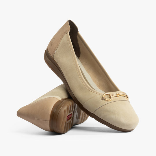 Rieker L9360 Womens Ballerina Shoes Beige